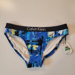 New with tags Calvin Klein CYAN MONET Blue swim bikini bottom women L